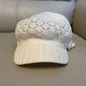 White Knit Cap with Lace Detail